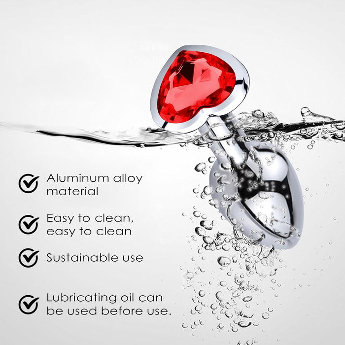 Набор из 3 металлических анальных плагов с кристаллом в форме сердца, с сильной присоской