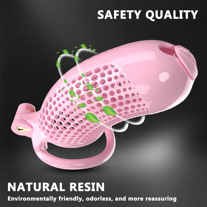 Мужской пенис-замок с женской имитацией влагалища и 5 кольцами XXL, розовый с сильной присоской