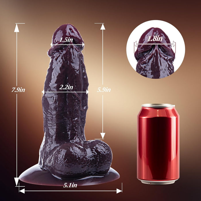 20 cm Melns Realistisks Dildo ar Resnu Ķermeni un Spēcīgu Piesūcekni