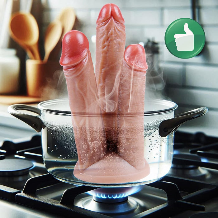 Реалистичный трёхголовый большой силиконовый дилдо с сильной присоской