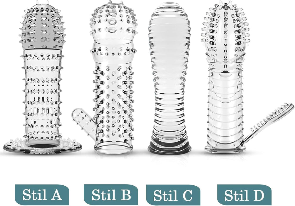 Набор из 4 прозрачных насадок для мужчин с уникальными текстурами и с сильной присоской