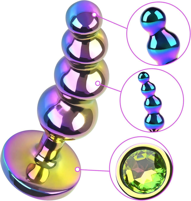 Металлический анальный плагин с четырьмя шариками среднего размера с сильной присоской