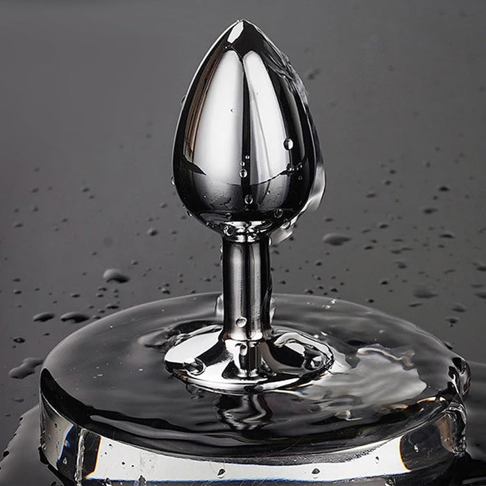 Набор из 3 металлических анальных пробок с кристаллом и с сильной присоской – тёмно-синий