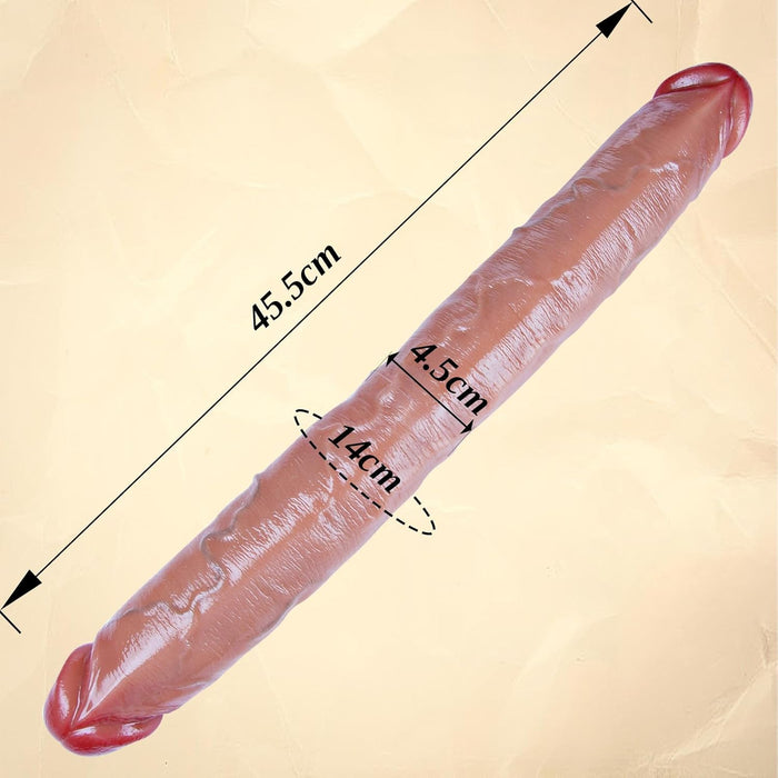 XXL divgalvu silikona dildo ar kustīgu ādu – mīksts un elastīgs 45x4.5 cm