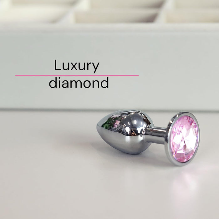 Элегантная анальная пробка для женщин из нержавеющей стали с розовым бриллиантом с сильной присоской