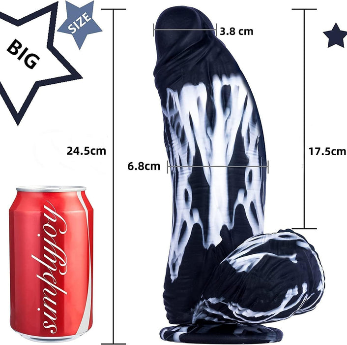 XXL Fantāzijas Dildo ar Spēcīgu Piesūcekni, 24.5 cm Liels Melns Anālais Rotaļlieta