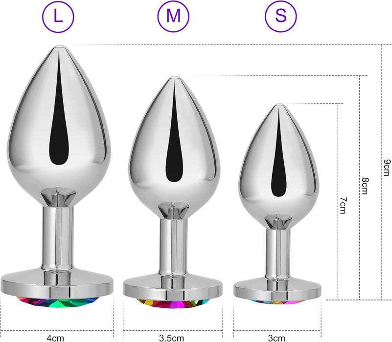 Набор из 3 металлических анальных пробок с сильной присоской – радужный кристалл