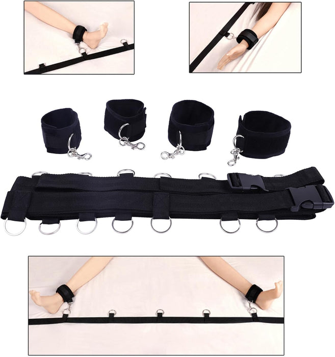 BDSM Fiksācijas Komplekts ar Plīša Rokudzelžiem un Kāju Siksnām