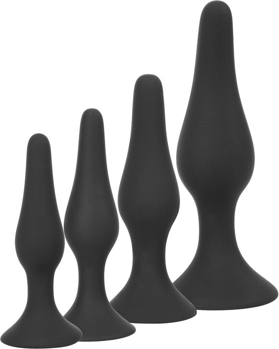 Набор из 4 анальных пробок с сильной присоской – черные, разные размеры