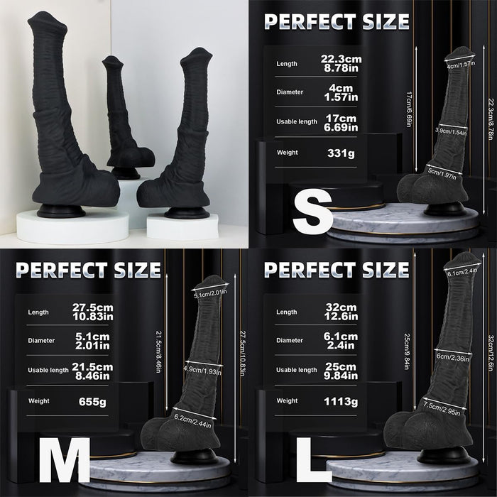 Реалистичный чёрный армированный дилдо в форме лошади с сильной присоской