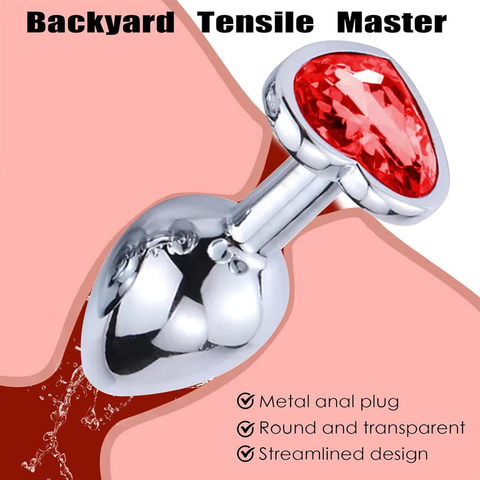 Набор из 3 металлических анальных плагов с кристаллом в форме сердца, с сильной присоской