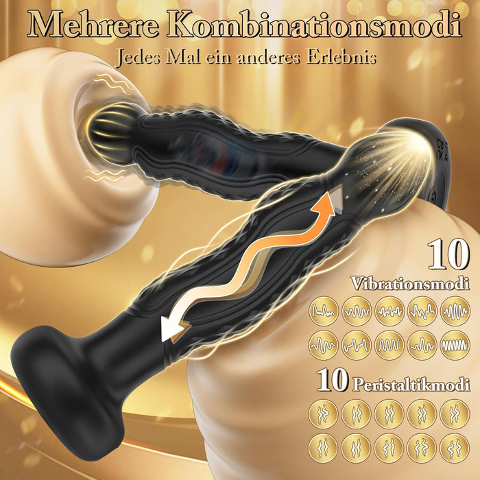 Анальный вибратор с 10 режимами вибрации и перистальтики с сильной присоской