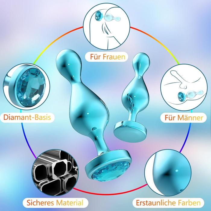 Набор из 3 металлических анальных пробок с сильной присоской и бриллиантовой основой