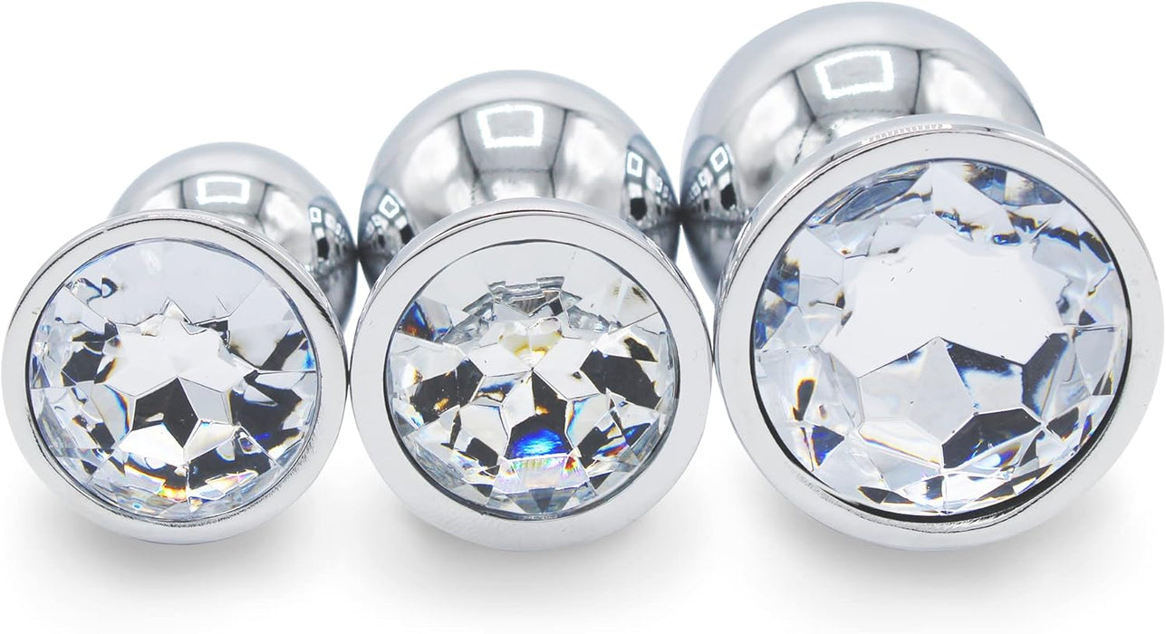 Набор из 3 металлических анальных плагинов разных размеров с сильной присоской