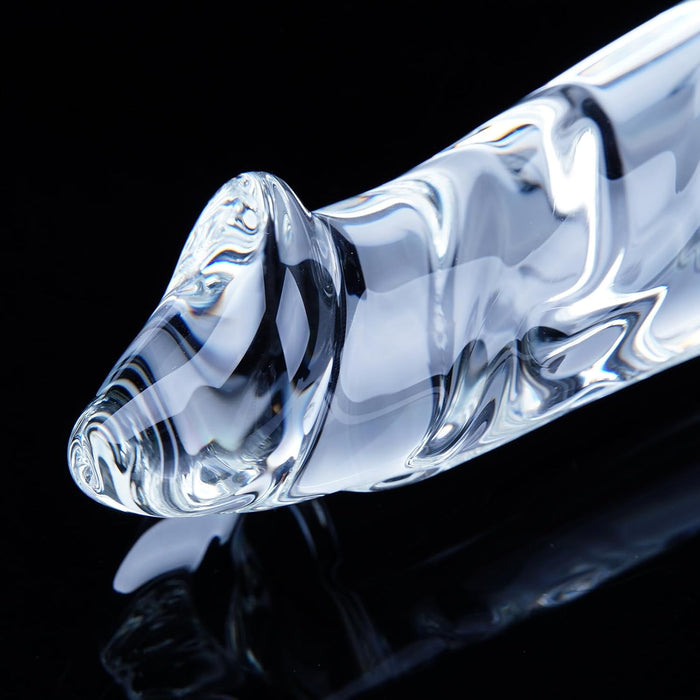 23 см Прозрачный Стеклянный Фаллоимитатор с Текстурами и Силиконовой Присоской