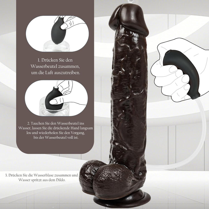 27cm XL Anālais Dildo ar Ūdens Šļakatu Funkciju un Stipru Piesūcekni