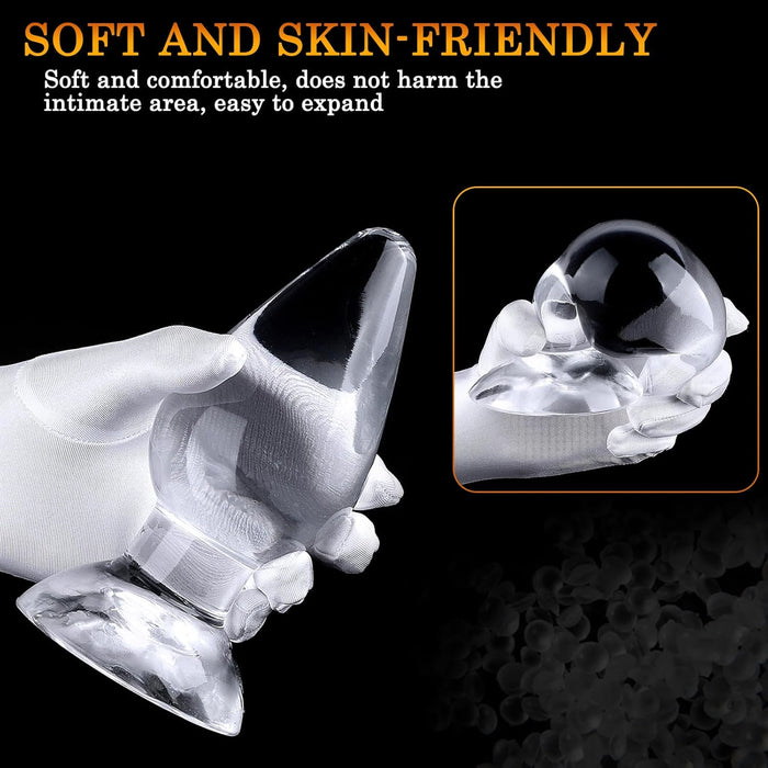 Большой прозрачный анальный плаг с эргономичным дизайном и с сильной присоской