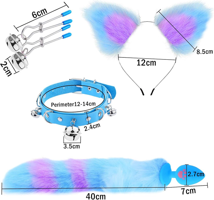 Fox Tail Plug komplekts ar mīkstām kaķa ausīm un apkakli