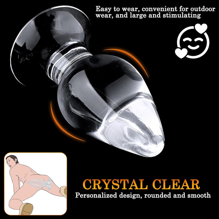 Большой прозрачный анальный плаг с эргономичным дизайном и с сильной присоской