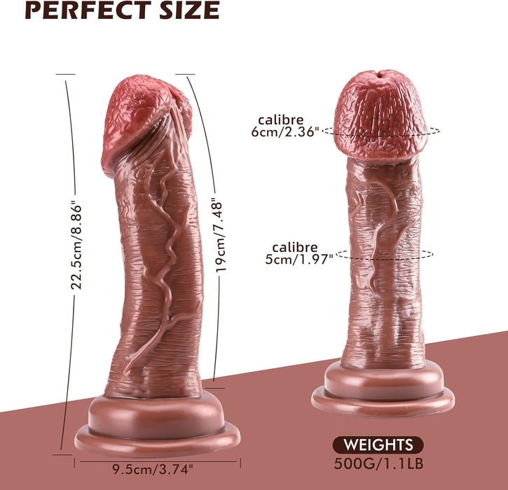 Liels, biezs un īsts dildo ar speciālu izliekumu 22 cm G-punkta stimulācijai