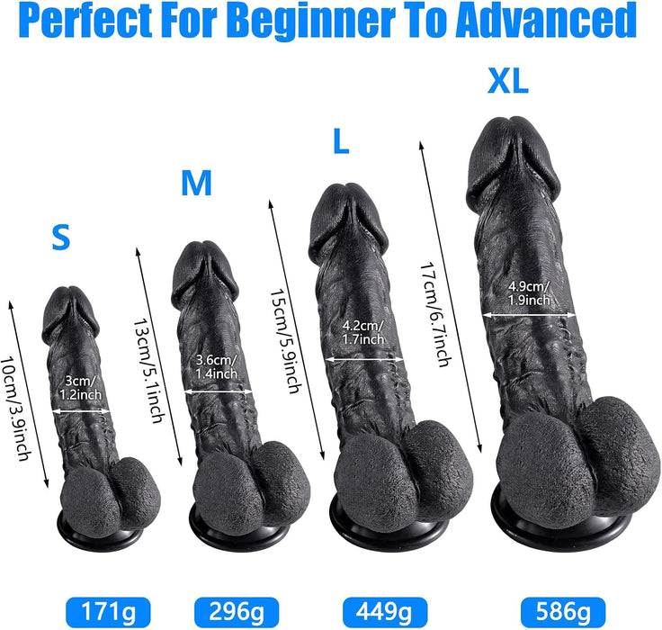 Reālistisks silikona dildo ar spēcīgu piesūcekni melnā krāsā M izmērā