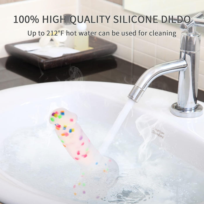 16.5 cm Caurspīdīgs Silikona Dildo ar Izplatu Pamatni un Piesūcekni