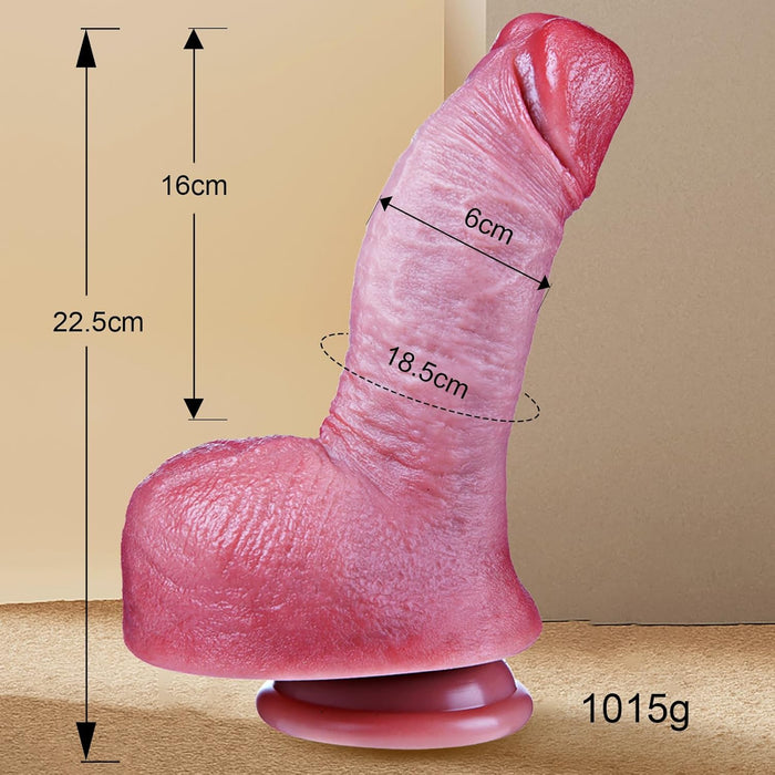 22,5 cm Liels reālistisks silikona dildo ar spēcīgu piesūcekni un līkumu