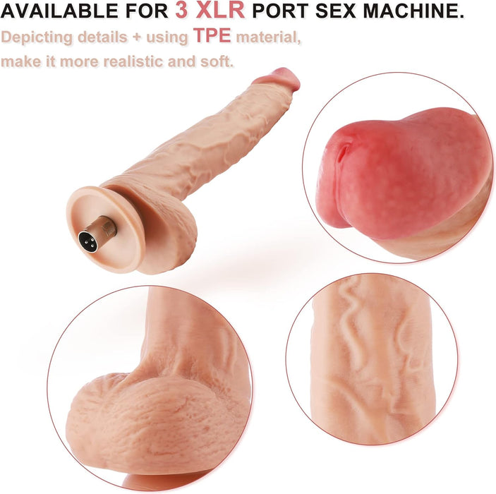 Realistiski TPE dildo antgalji ar 3XLR pieslēgvietām un lodītēm
