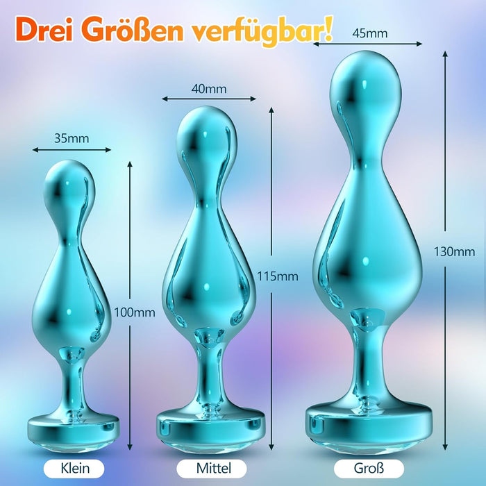 Набор из 3 металлических анальных пробок с сильной присоской и бриллиантовой основой