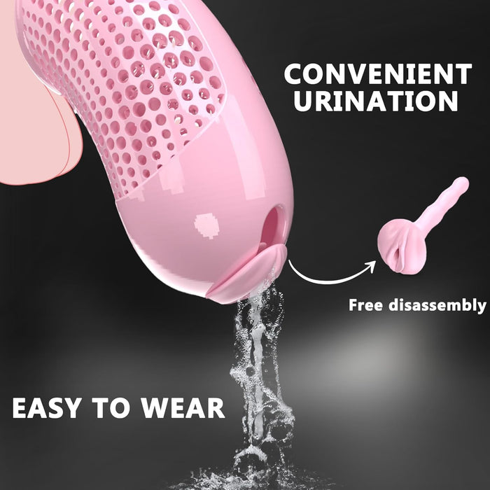 Мужской пенис-замок с женской имитацией влагалища и 5 кольцами XXL, розовый с сильной присоской