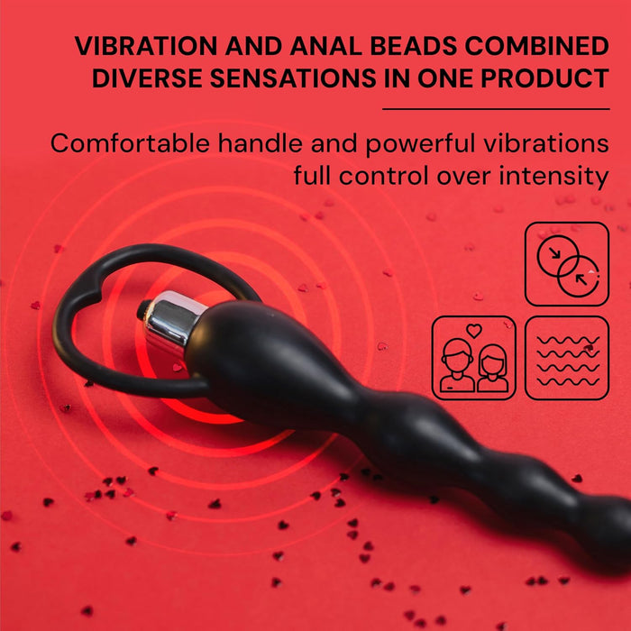 Analais vibrators ar pērlītēm 19 cm ar regulējamām vibrācijām un silikona virsmu
