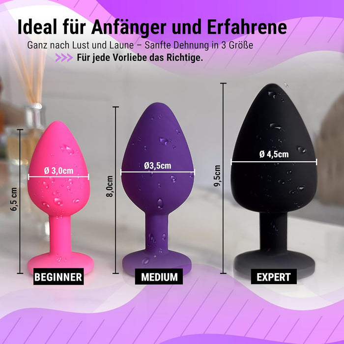Набор из 3 силиконовых анальных плагов Ø30, Ø35 и Ø45 мм с сильной присоской