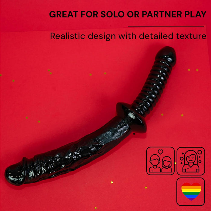 Reālistisks melns dildo 30 cm ar lielu galviņu un rokturi