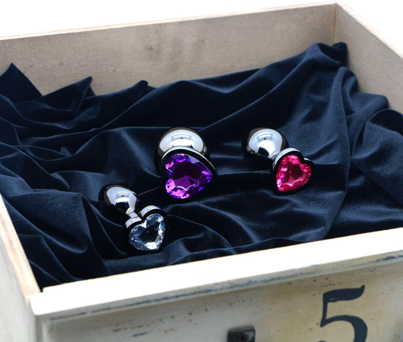 Металлические анальные пробки 3 размера с сильной присоской в форме сердца