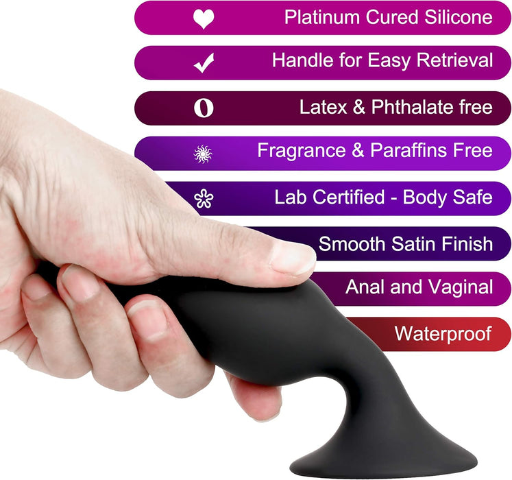 Набор из 4 анальных пробок с сильной присоской – черные, разные размеры