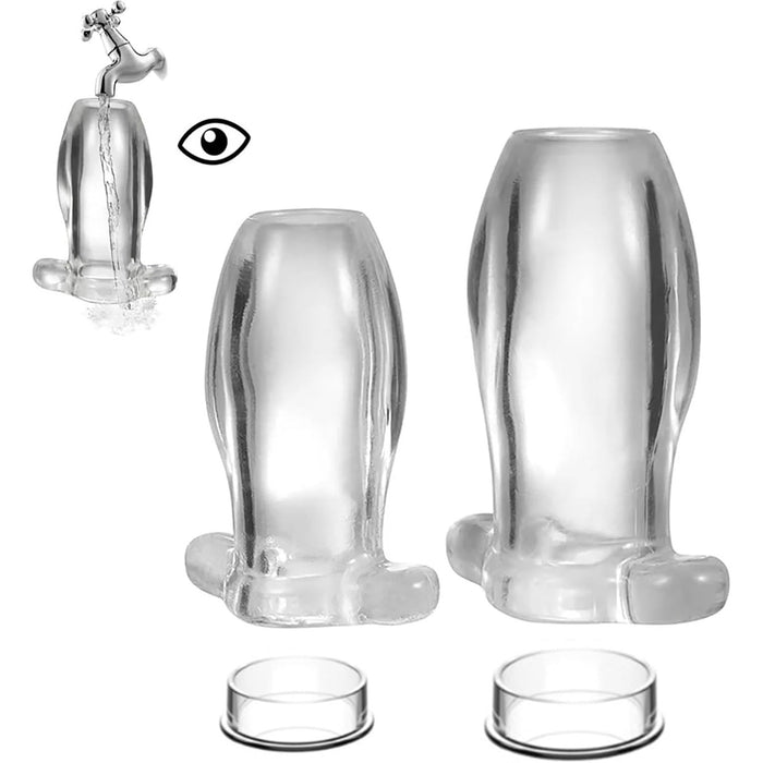 TPE прозрачный полый анальный плаг с сильной присоской, M/L размеры