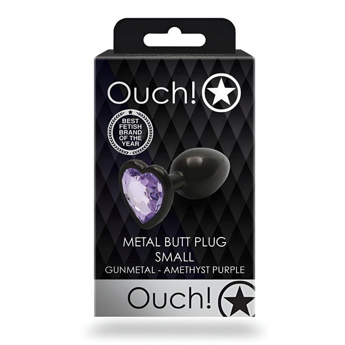 Ой! Черный алюминиевый анальный штекер в форме сердца с кристаллом