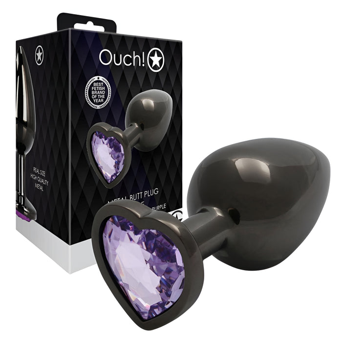 Ой! Черный алюминиевый анальный штекер в форме сердца с кристаллом