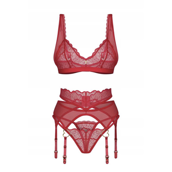 Obsessive Erotic 3 daļu komplekts, sarkans (L/XL)