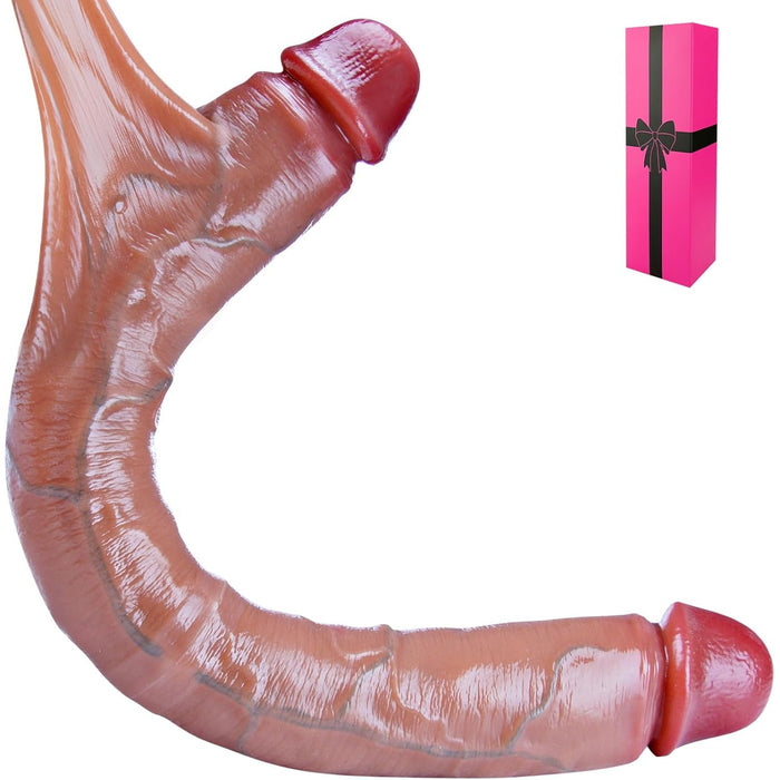XXL divgalvu silikona dildo ar kustīgu ādu – mīksts un elastīgs 45x4.5 cm