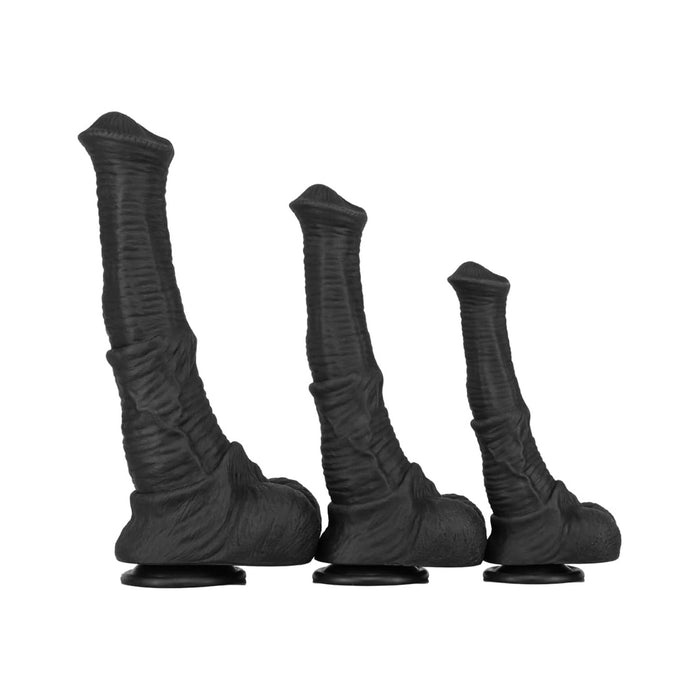 Реалистичный чёрный армированный дилдо в форме лошади с сильной присоской