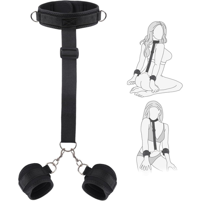 BDSM Iemaušanās Komplekts ar Regulējamiem Rokudzelžiem un Apkakli Pāriem