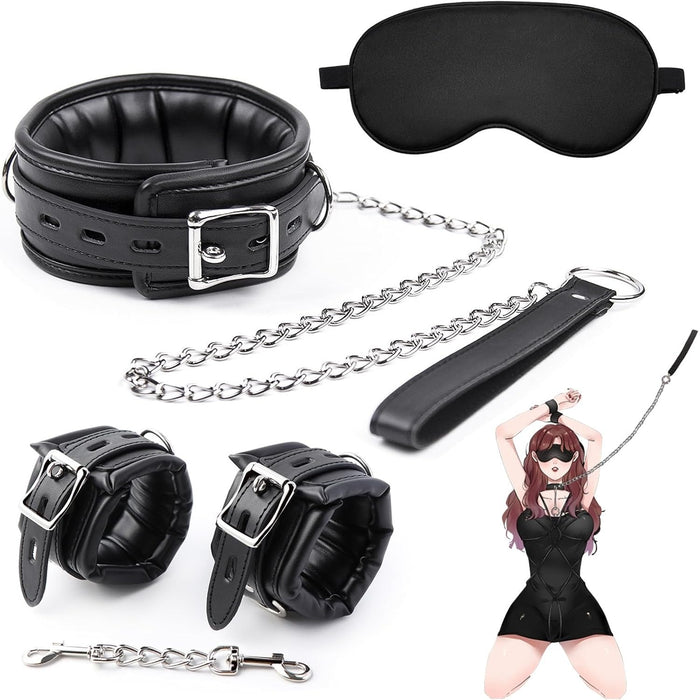 Luksusa BDSM komplekts pāriem ar 3 ādas aprocēm un spēcīgu piesūcekni