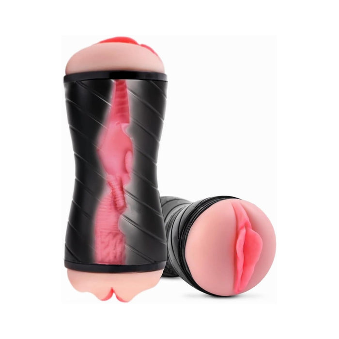 Реалистичный двусторонний мужской мастурбатор с 3D туннелем и с сильной присоской