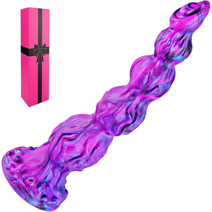 25,3 cm krāsains mezglots pūķa silikona dildo ar spēcīgu piesūcekni