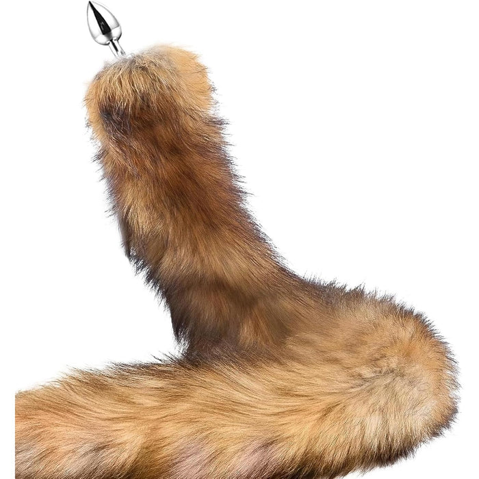 Анальная пробка с лисьим хвостом из нержавеющей стали с сильной присоской для BDSM и ролевых игр