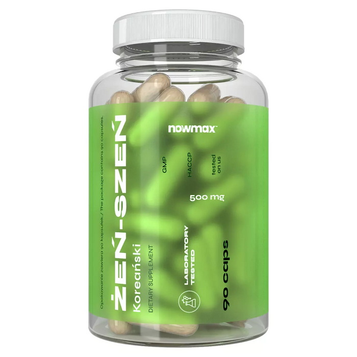 nowmax® Ginseng Korejas žeņšeņa 500 mg uztura bagātinātājs, 90 kapsulas.