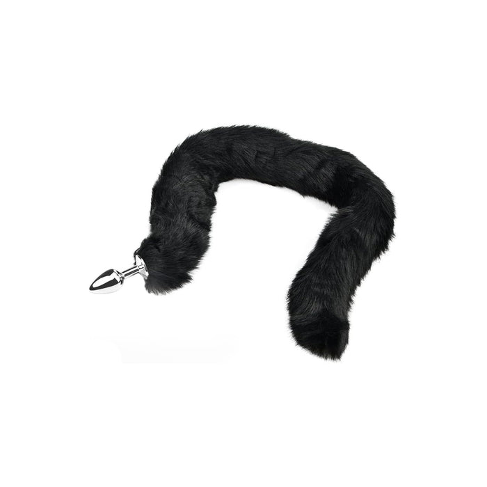 Длинная анальная пробка с металлом и мягким лисьим хвостом, размер M