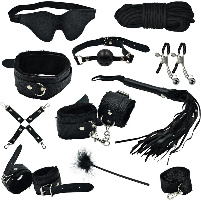 10 daļu BDSM komplekts iesācējiem ar regulējamām siksnām un aprocēm