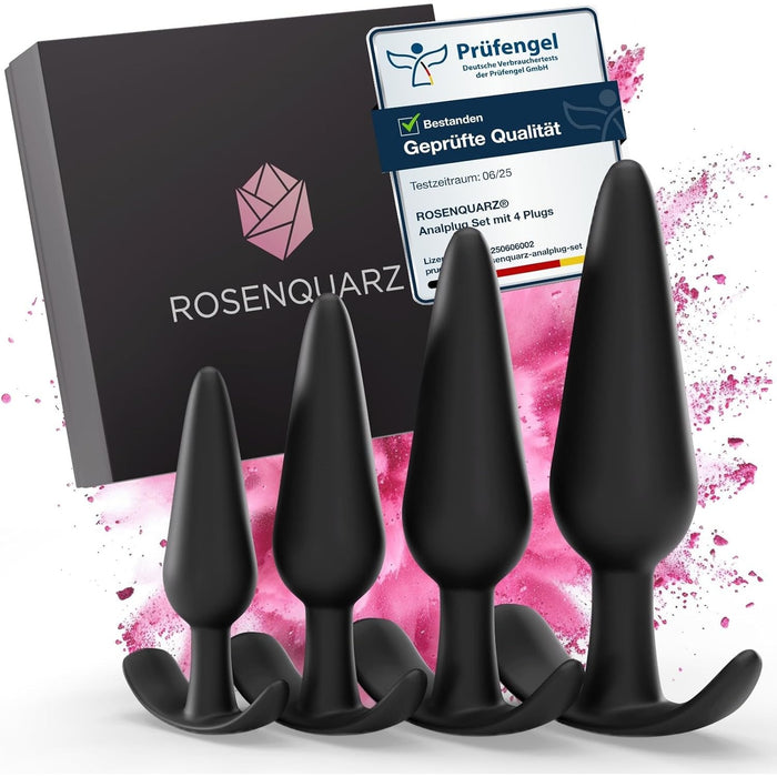 Набор анальных пробок из медицинского силикона с 4 изделиями в подарочной коробке и с сильной присоской